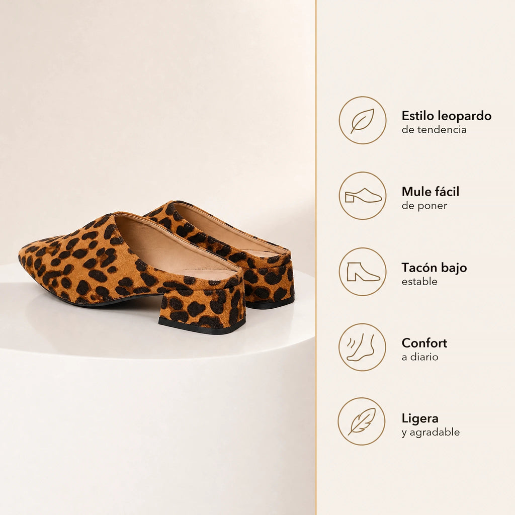 Mules mocasín leopardo con tacón cuadrado, foto 4
