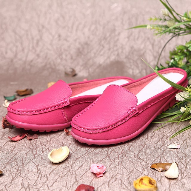 Mules mocasines flexibles de cuero sintético