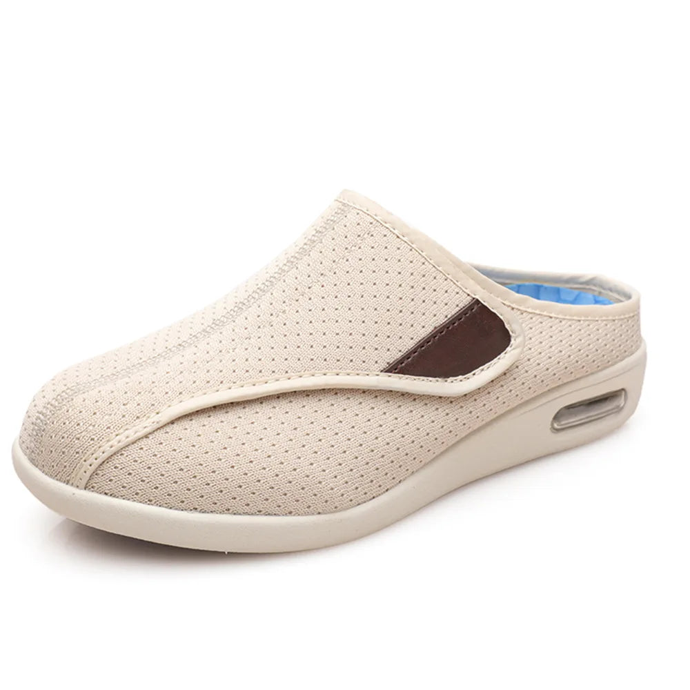 Mules ortopédicos con velcro en malla transpirable, color negro, par completo
