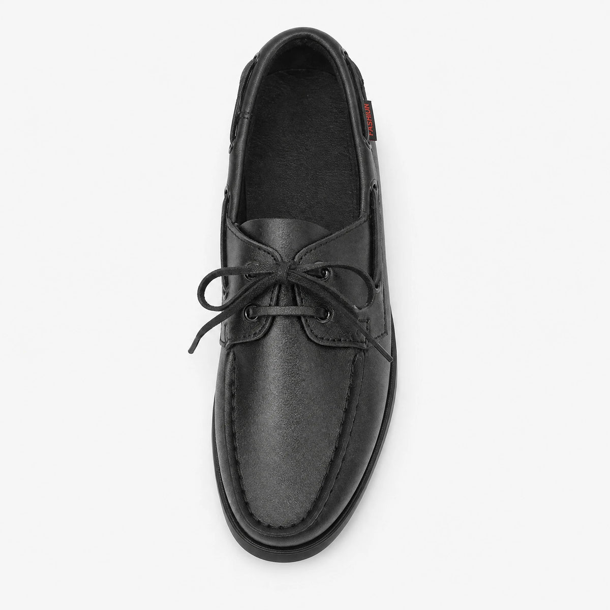 Zapato náutico de hombre negro con cordones en piel, vista lateral