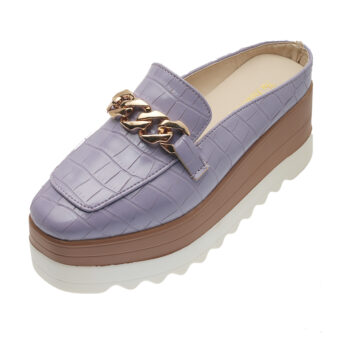Mocasines abiertos compensados efecto piel croco con cadena dorada para mujer